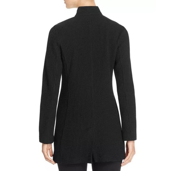 Eileen Fisher Stand Collar Waffle Knit Jacket SZ M Black Longer Length - Picture 2 of 8